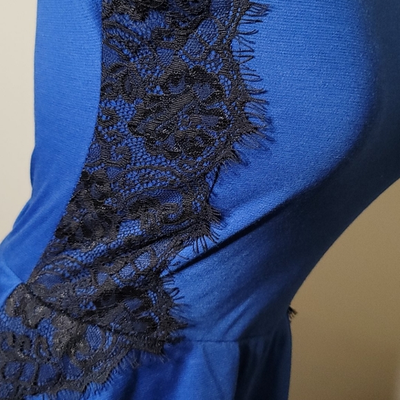 American City Wear Blue & Black Peplum Dress Small - Picture 4 of 7